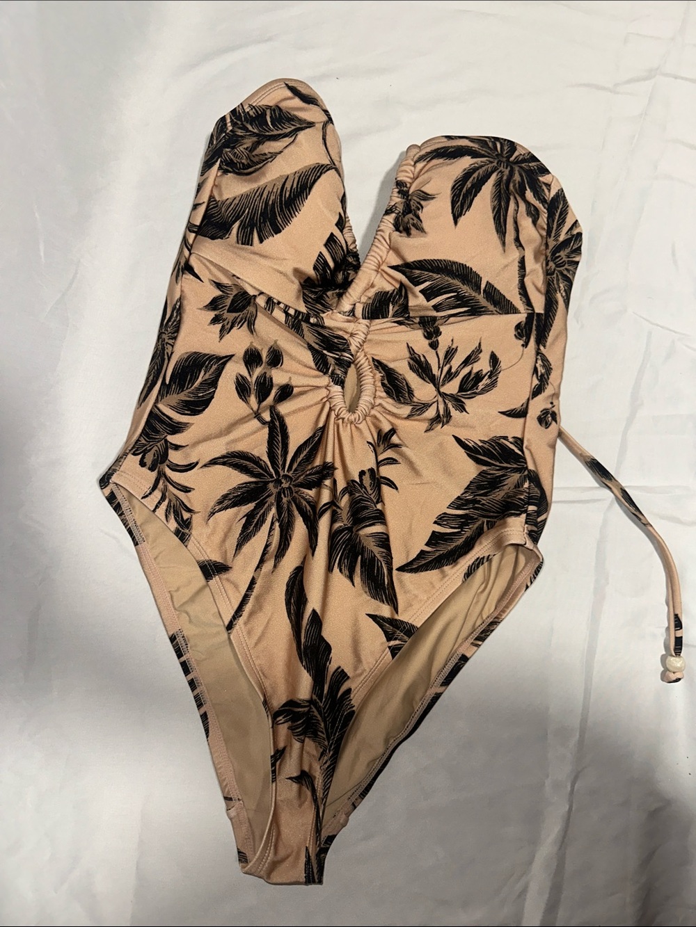 Shade & Shore Tan One-Piece Swimsuit with Black Tropical Print